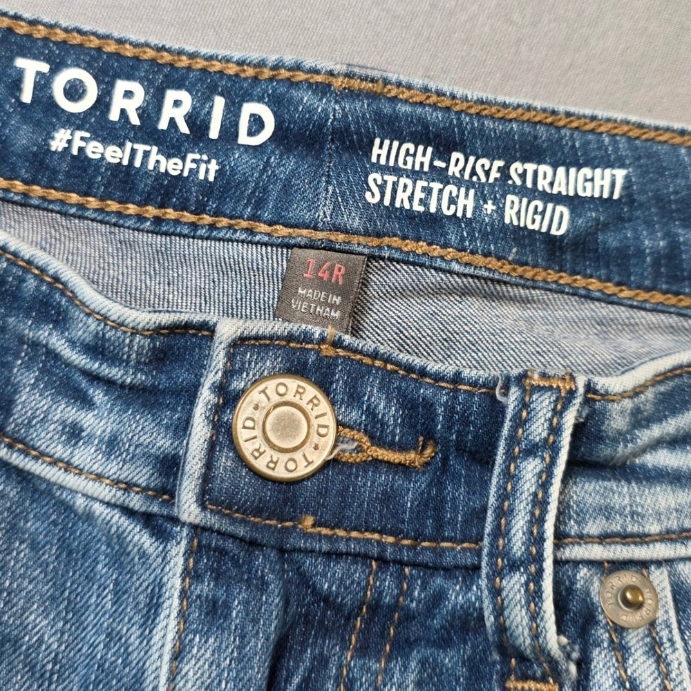 Torrid High Rise Straight Stretch Rigid Distressed Ripped Jeans Blue 14R - Picture 7 of 11